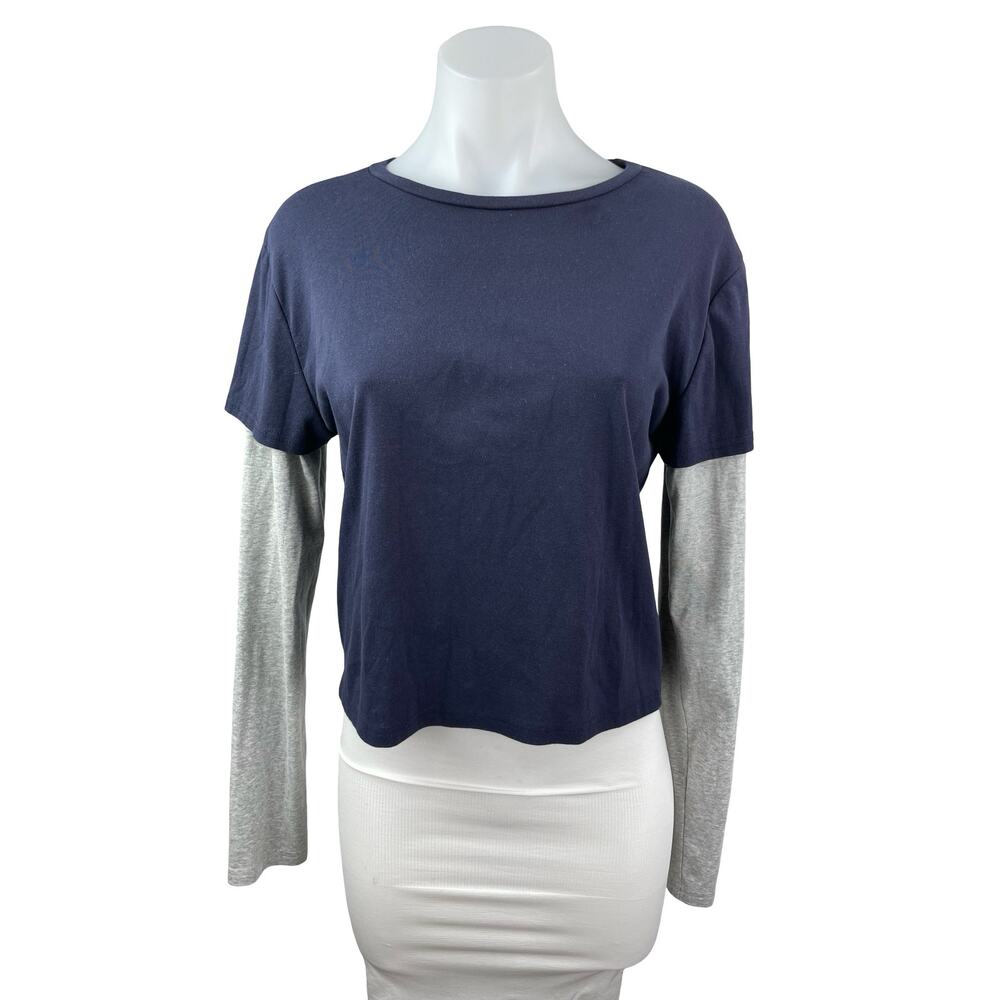 Edikted Women's Navy Blue Long Sleeve Basic Cropped T Shirt Tee Top Size XL